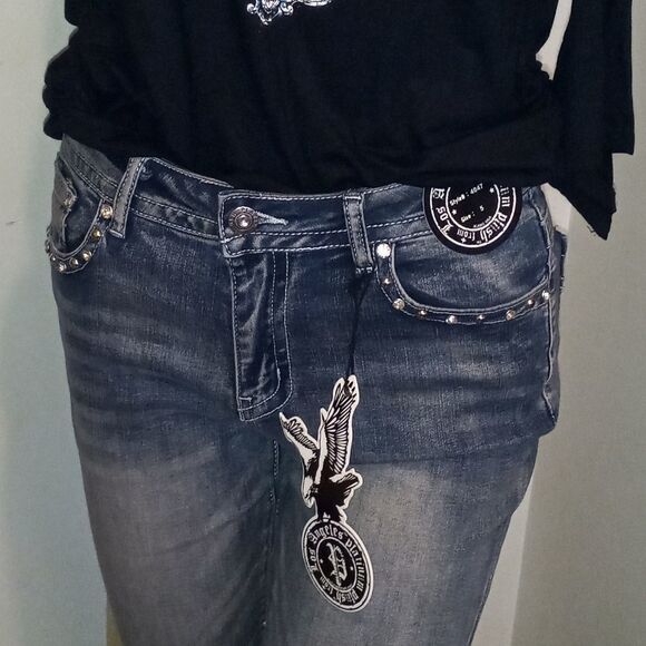 Riding Free Motorcycle Rhinestone Jeans - Picture 4 of 8